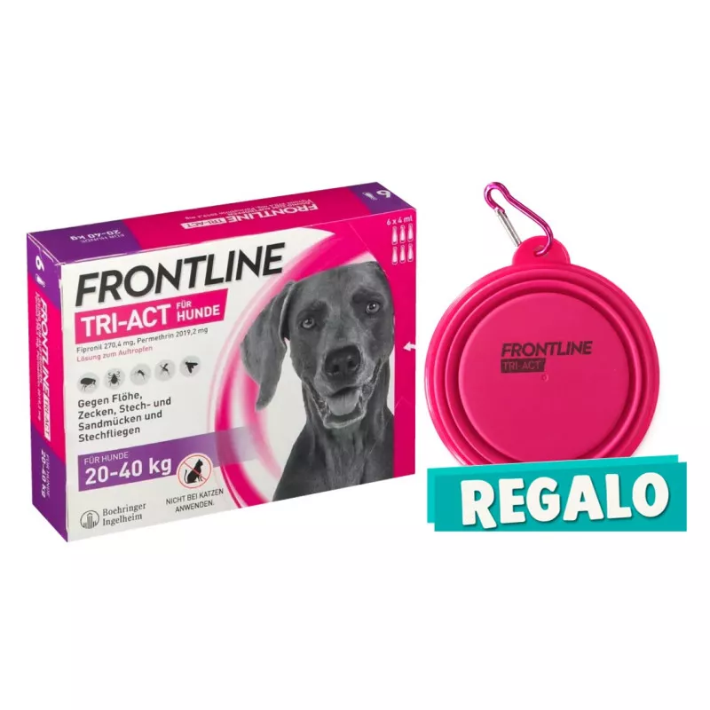FRONTLINE TRI-ACT 6 PIPETAS ANTIPARASITARIO PERRO + REGALO BEBEDERO VIAJE - Imagen 2